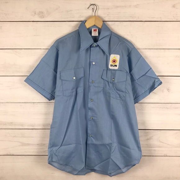 Vintage 1960s Lion Sun Gas & Oil Station Uniform Button Shirt